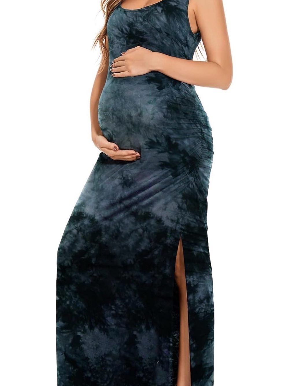 Maternity Tie-Dye Maxi Dress with Side Slit